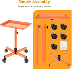 Salon Tray on Wheels - Premium Aluminum Tattoo Tray Rolling Trolley - Adjustable Salon Service Rolling Tray Hairdresser Cart with Clinic Spa Rolling Tray Wheels (Orange)