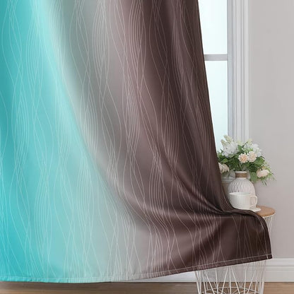 Teal and Brown Blackout Curtains 54 Inch Length, Light Blocking Gradient - Image 6