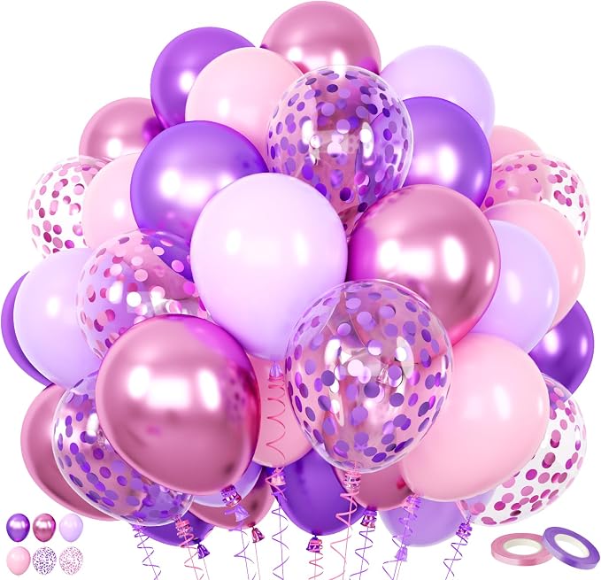Purple Pink Balloons, 60 Packs 12 Inch Metallic Purple Pink Confetti Balloons by Togvu