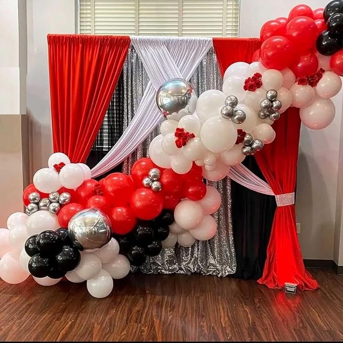 Black Red Balloons, 12 Inch Black Red White and Silver Latex Balloons - Image 5