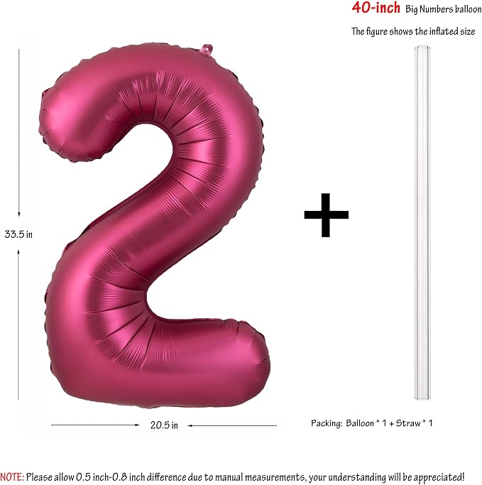 Number 2 Balloons 40 Inch Wine Red Burgundy Foil Number Balloon 2 | Wine Red - Image 2