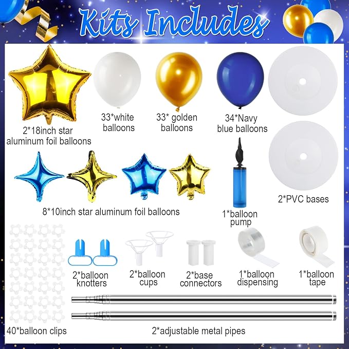 Gejoy 110 Pcs Blue Gold Balloons Column Stand Kit Adjustable Tower Stand from - Image 2