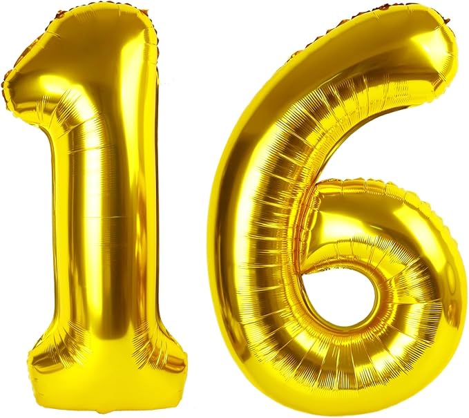 16 Balloon - Gold Birthday Number Balloons, 40 Inch Decorations Men Women | by ALPHADELTAPI