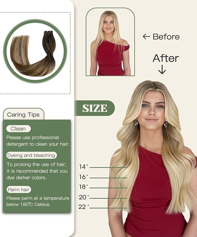 SURNEL Injected Seamless Tape in Hair Extensions 14 Inch Natural Black to Medium Brown and Caramel Blonde Invisible Tape in Extensions 20 Pcs 30g(#1B427,14)