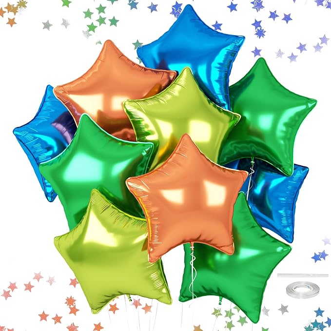 Blue Green Orange Star Balloons, 18 Inches Dinosour Balloon by FEYG