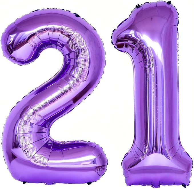 Purple 21 Number Balloons, 40 Inch Giant Number 21 Balloons Foil Mylar Helium by Lovoir