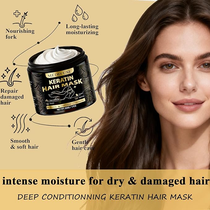 Deep Conditioning Hair Mask - Keratin Mask with Argan Oil - Giant 500ML Size Jojoba Oil Natural Hydrating Repair Hair for Damaged Frizzy Dry Hair Treatment - Fits All Hair Types (17 oz), Argan Oil