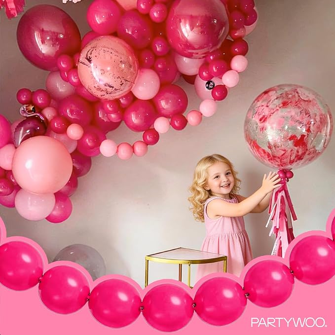 PartyWoo Hot Pink Linking Balloons 100pcs 6 Inch Magenta Link Balloons | - Image 2