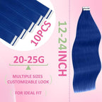 YoungSee Tape in Hair Extensions Human Hair Blue Human Hair Tape in Extensions Blue Tape in Human Hair Extensions 12Inch Short for Women 10Pcs 25G