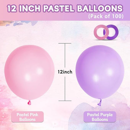 Pink and Purple Balloons 100 Pack 12 inch Light Pink Purple Latex Balloons - Image 2