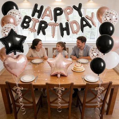 27 Pcs Rose Gold Black Birthday Decorations, 3D Letters Rose Gold Black Happy - Image 4