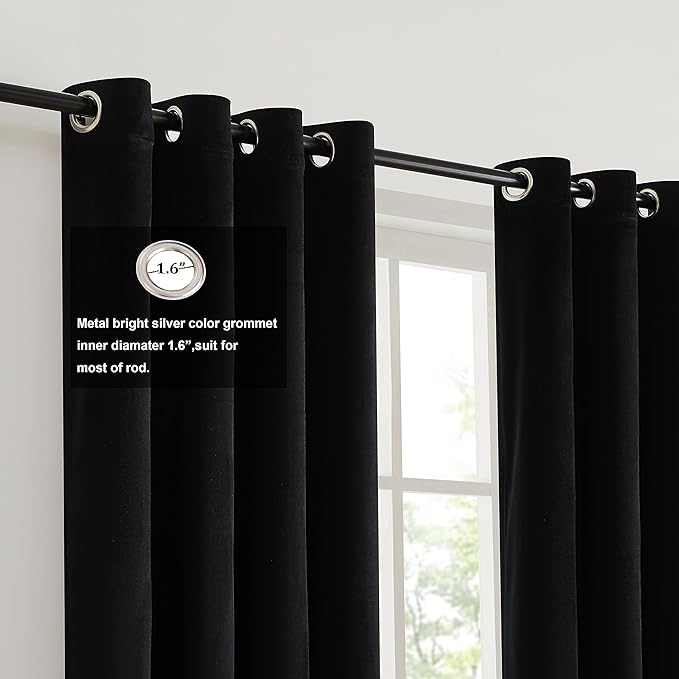 Black Gold Velvet Blackout Curtains Luxury Decor 84 inches, Color Block | - Image 2