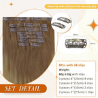 Full Shine Human Clip in Hair Extensions 22 Inch Light Brown 120G Hair Extensions Golden Brown to Ash Blonde Invisible Skin Weft Long Straight Hair for Women 8 PCS