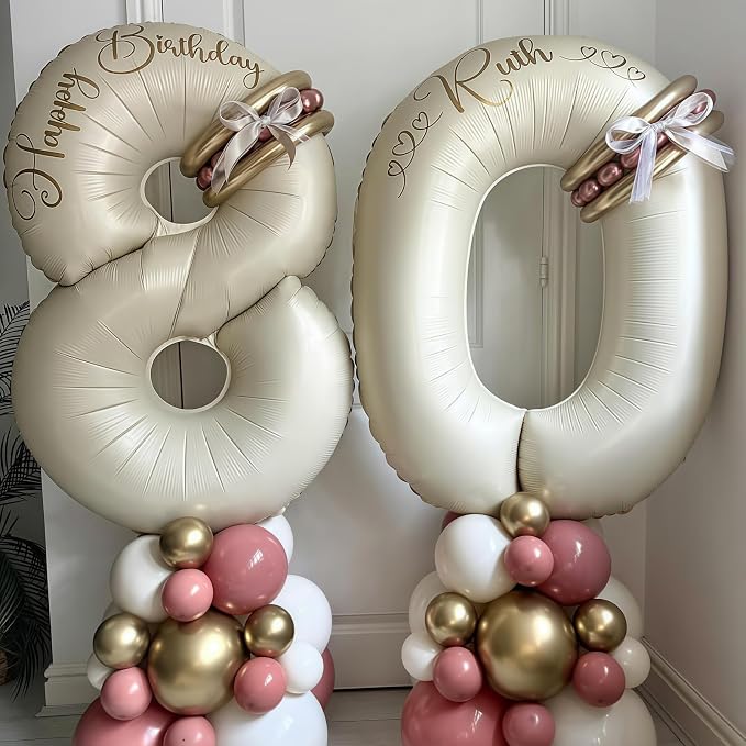 Cream Number 40 Balloons, 40 Inch 40 Balloons Giant Helium Foil Mylar Beige 40 - Image 5