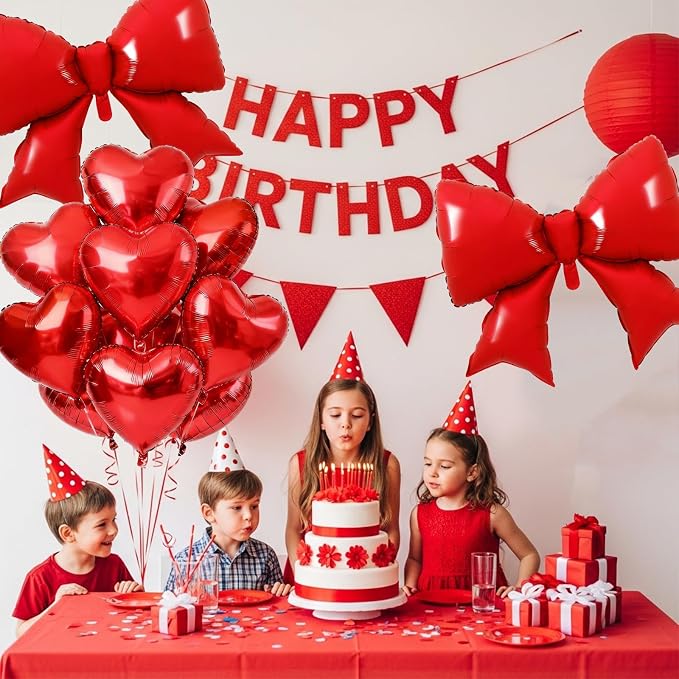 Vuzvuv Red Heart Balloons Red Bow Balloons Set, anniversary, Valentine's Day - Image 4