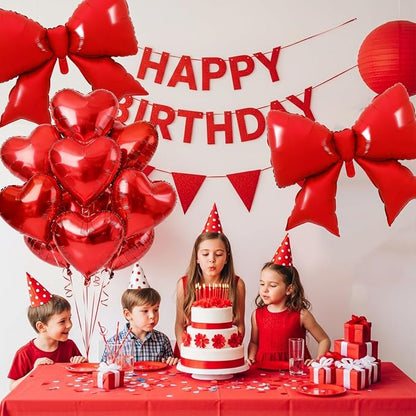 Vuzvuv Red Heart Balloons Red Bow Balloons Set, anniversary, Valentine's Day - Image 4