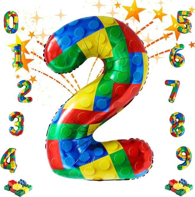 32 Inch Stackable Block Number Balloon – Colorful Brick Building Themed Big by Unknown