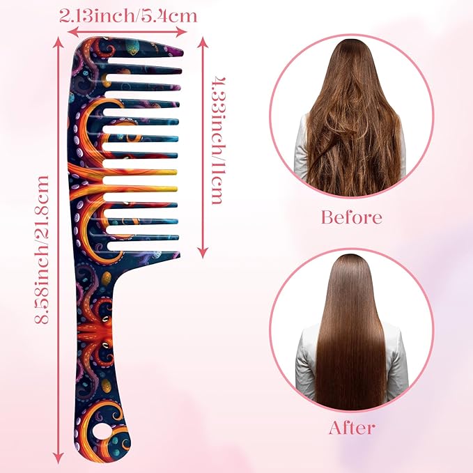 Wide Tooth Comb,Effortless Tangle Removal for Curly, Wet, Long Hair Wet,Cute Aesthetic Design for Women Men and Girls (Orange-18)