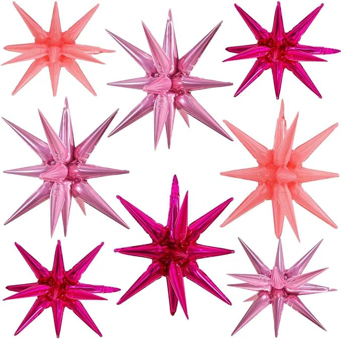 TONIFUL 8Pcs Explosion Star Balloons Pink Hot Pink Foil Balloon Party Decor | by TONIFUL