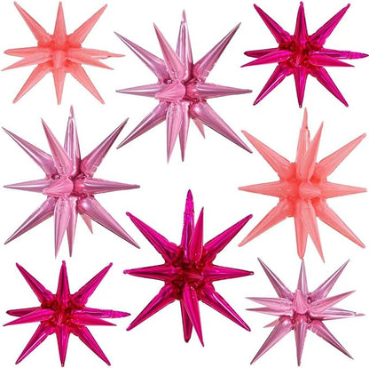 TONIFUL 8Pcs Explosion Star Balloons Pink Hot Pink Foil Balloon Party Decor | by TONIFUL