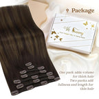 Ve Sunny Clip in Hair Extensions Real Human Hair 24 inch Long Straight Human Hair Clip in Extensions Darkest Brown Ombre Medium Brown Hair Extensions Clip ins 120g 7Pcs