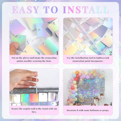 Shimmer Wall Backdrop Iridescent Silver Wall Panels 12Pcs Square Sequin Shimmer - Image 5