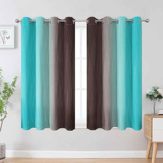 Teal and Brown Blackout Curtains 54 Inch Length, Light Blocking Gradient - Image 2