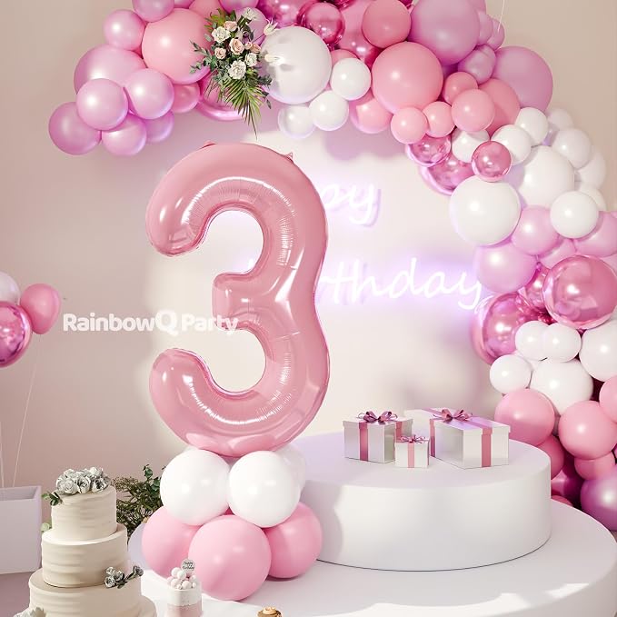 RainbowQ Pink 3 Balloon Number 40 Inch 0-40 Foil Large Balloons | Big Mylar 3 - Image 8