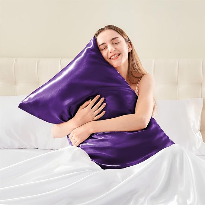 BEDELITE Satin Body Pillow Cover 2 Pack, Super Soft and Cooling Body Pillow Pillowcase for Hair and Skin, Breathable Silky Full Long Pillowcase Cover(20"x54", Plum Purple)