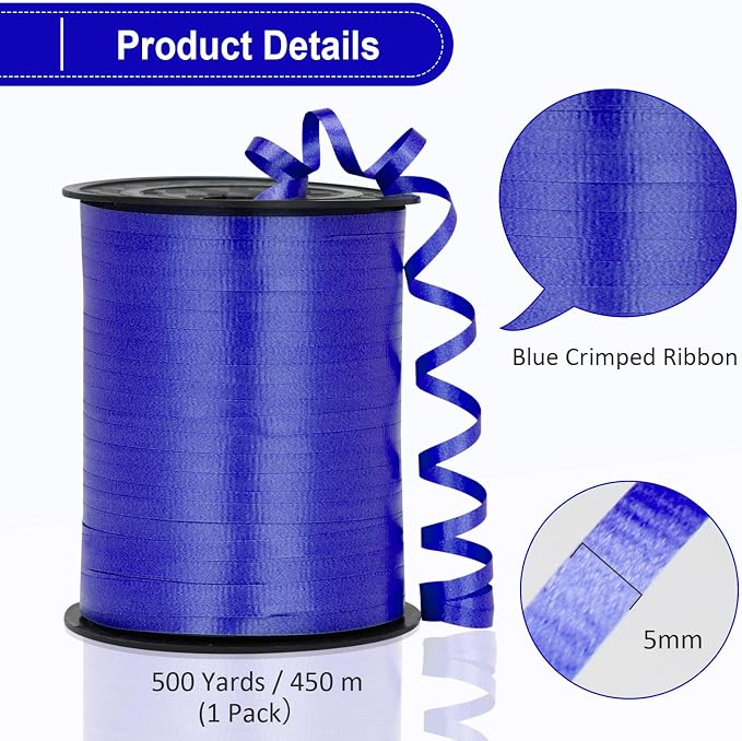 Blue Ribbon, 500 Yard Crimped Royal Blue Curly Ribbon - Image 5