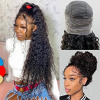 360 Glueless Drawstring Wig Human Hair 26 Inch Pre Plucked Hidden Strap 360 Water Wave Lace Front Wigs,180% Density Curly Wet and Wavy HD Full 360 Lace Frontal Human Hair Wig