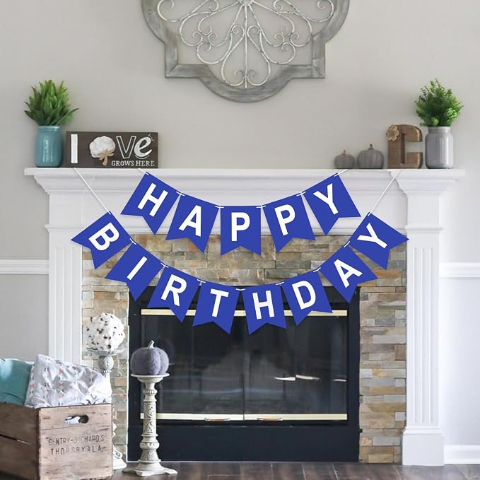 Pre-Strung Navy Blue Happy Birthday Banner Birthday Party Banner NO DIY | Happy - Image 7