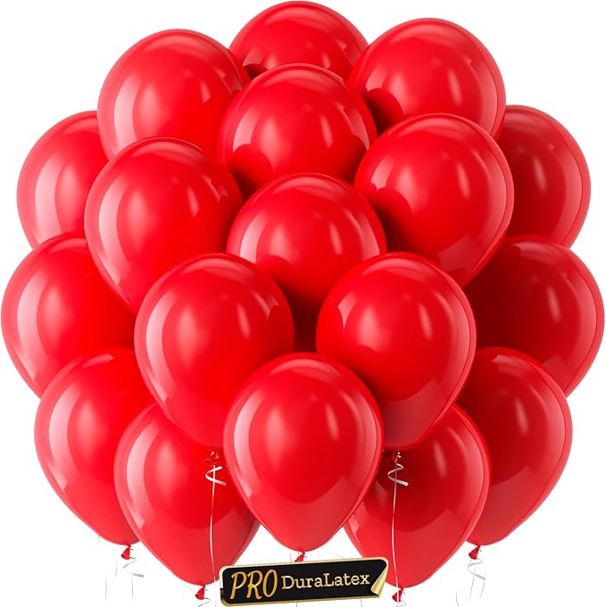 Pro Duralatex Red Extra-Thick Balloons 120 Pack 10 inch | Jumbo Red Balloons by Bezente