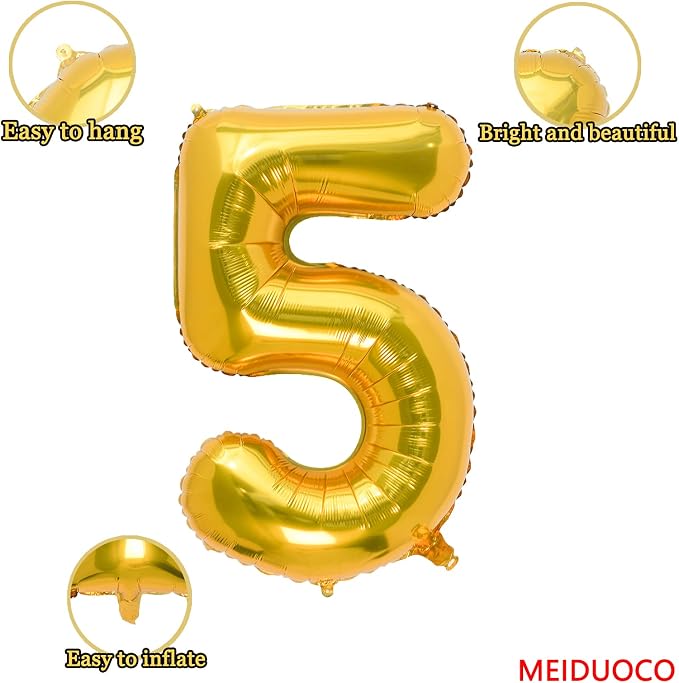 32 Inch Gold Number 5 Balloons Foil Ballon Digital Birthday Party Decoration - Image 2