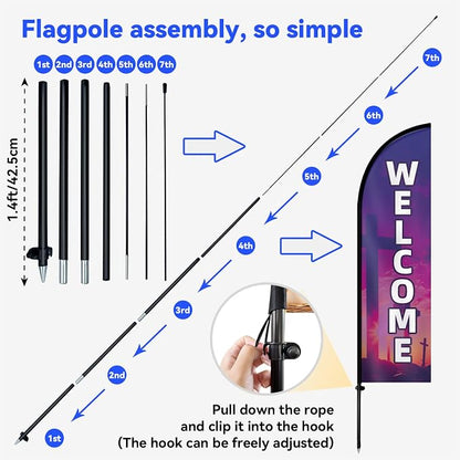 1PC Double Sided Church Welcome Feather Flag - Image 7