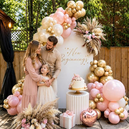 Pink and Gold Balloons, 12 Inch Double Stuffed Pearl Light Baby Pink and - Image 5