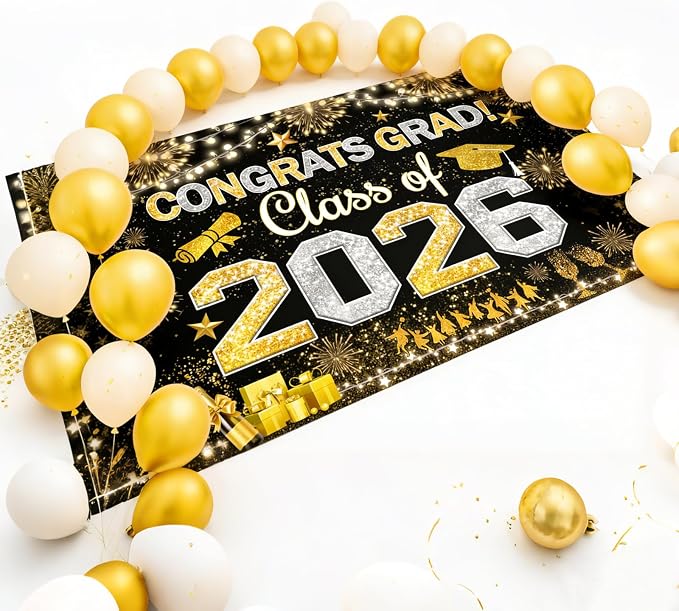 Famoby Congrats Grad Class of 2026 Hanging Banner Fabric Sign Poster Background - Image 3