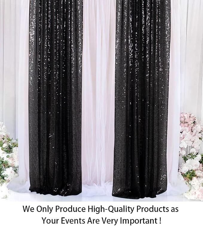 ShinyBeauty Sequin Curtains 2 Panels Black 2FTx8FT Sequin Photo Backdrop Black - Image 2