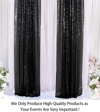 ShinyBeauty Sequin Curtains 2 Panels Black 2FTx8FT Sequin Photo Backdrop Black - Image 2