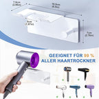 Hair Dryer Holder Wall Mounted, Blow Dryer Holder Adhesive, Metal Hairdryer Holder for Bathroom, Hair Tool Organizer with Plug&Cord for Cabinet Bathroom Bedroom Barber Shops