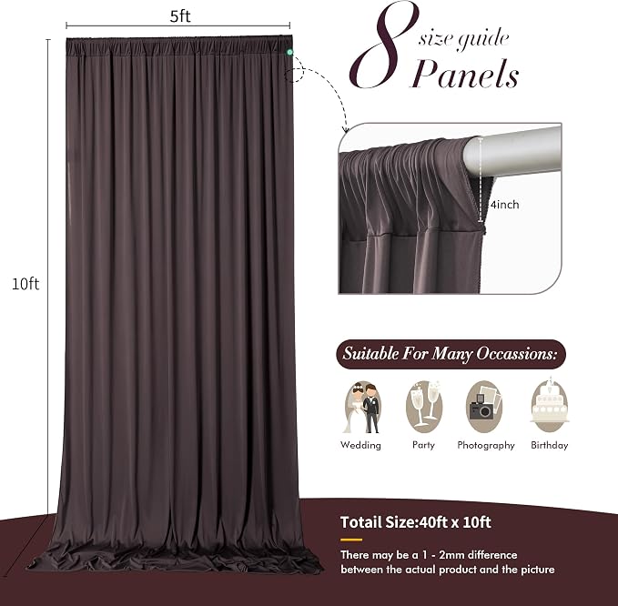 40 ft x 10 ft Wrinkle Free Brown Backdrop Curtain - Image 5
