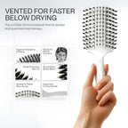 COCCO Aura Vent Boar Brush | Vented Dual-Curved Design for Faster Drying, Effortless Detangling & Shine, Boar + Nylon Bristles, Ergonomic Comfort Handle for Wet & Dry Hair Styling - White
