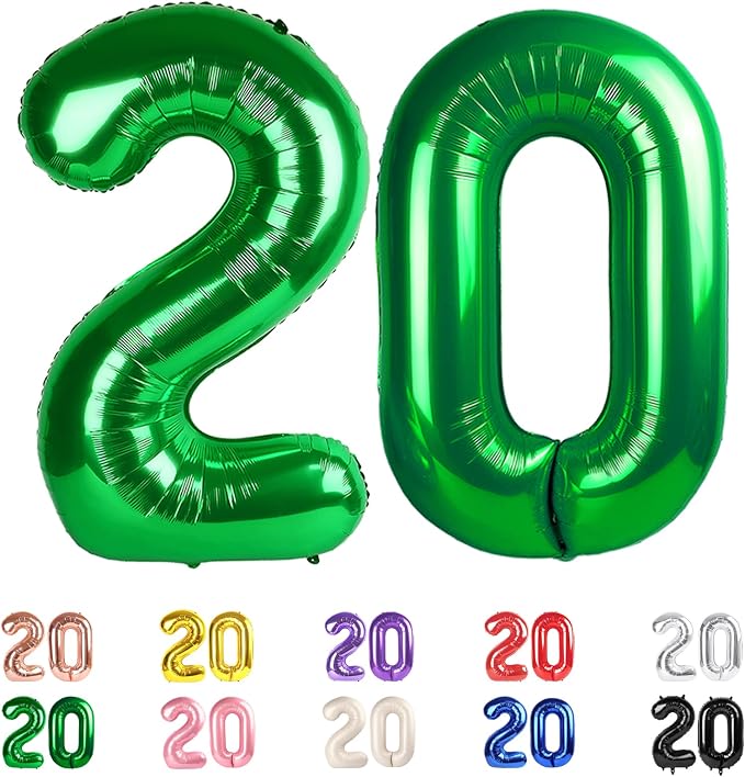 20 Balloons Number for 20th Birthday Decorations Women Men, Dark Green | 40In by Mluchee