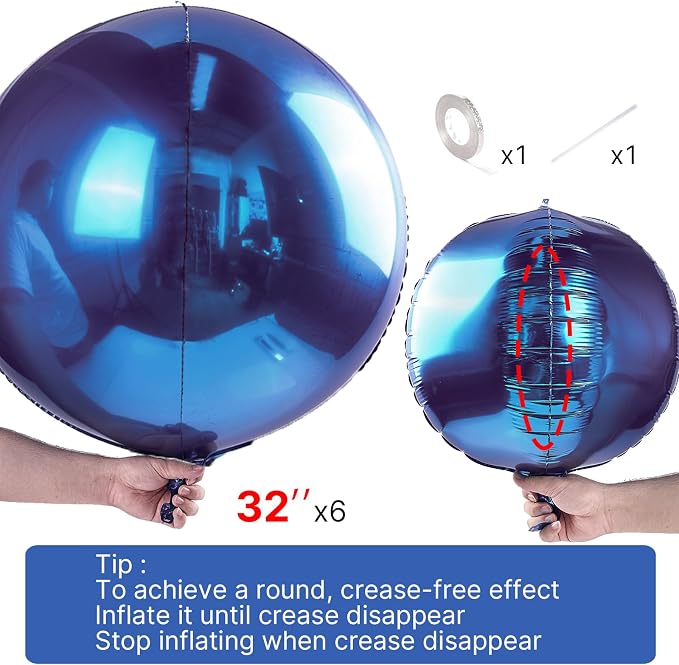 PartyWoo Navy Blue Large Round Giant 4D Jumbo Foil Balloons 6pcs 32 Inch | 32 - Image 4