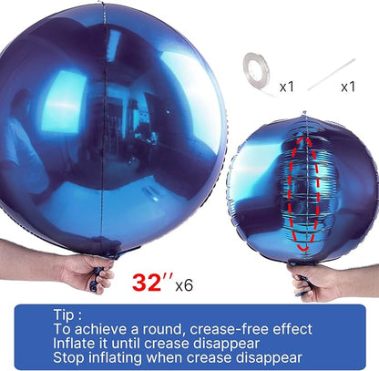 PartyWoo Navy Blue Large Round Giant 4D Jumbo Foil Balloons 6pcs 32 Inch | 32 - Image 4