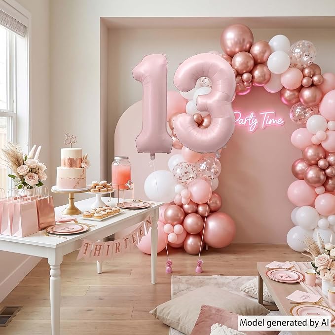 Baby Pink Number 13 Balloon 40 Inch, Foil Digits Milestone Party Supplies | - Image 3