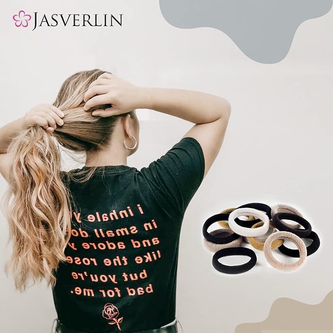 100 pcs Seamless Cotton Hair Ties, Thick Hair Elastic Bands Soft No Damage Ponytail Holders for Women Girl 1.5 inch (5 Colors)