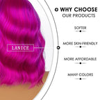 LANICE Short Bob Wigs with Bangs for Women Loose Wavy Hair Shoulder Length Rose Mix Purple Wigs Synthetic Colorful Wigs for Cosplay Daily PartyUse(Rose Mix Purple,12inch)