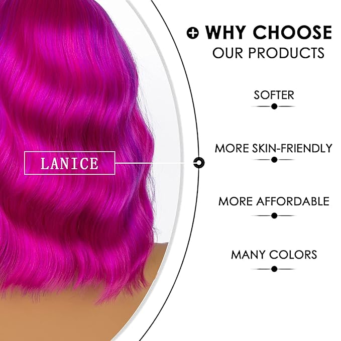 LANICE Short Bob Wigs with Bangs for Women Loose Wavy Hair Shoulder Length Rose Mix Purple Wigs Synthetic Colorful Wigs for Cosplay Daily PartyUse(Rose Mix Purple,12inch)