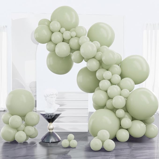 PartyWoo Sage Green Balloons 100pcs Dusty Boho Green Color 18 12 10 5 Inch | by PartyWoo